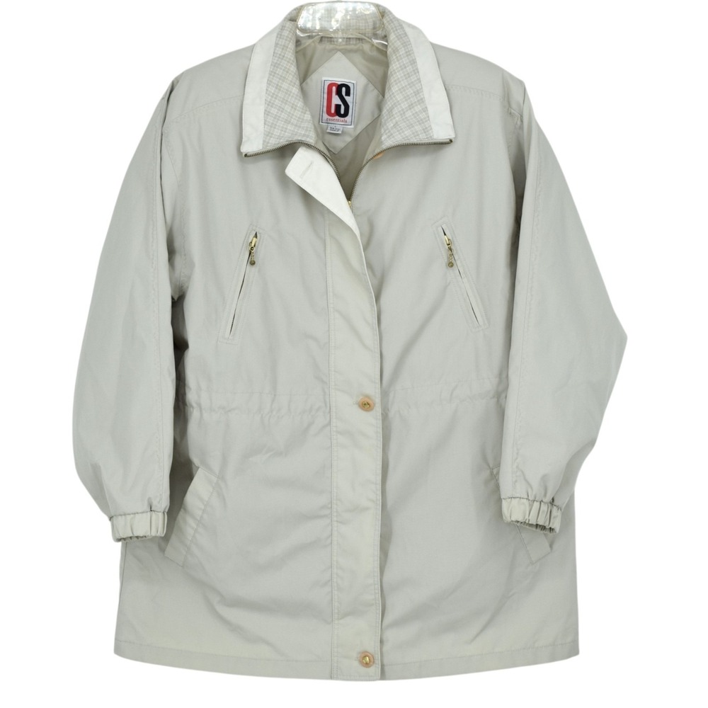CS Essentials Womens Large Vintage Full Zip Jacket Beige Tan Utility Windbreaker